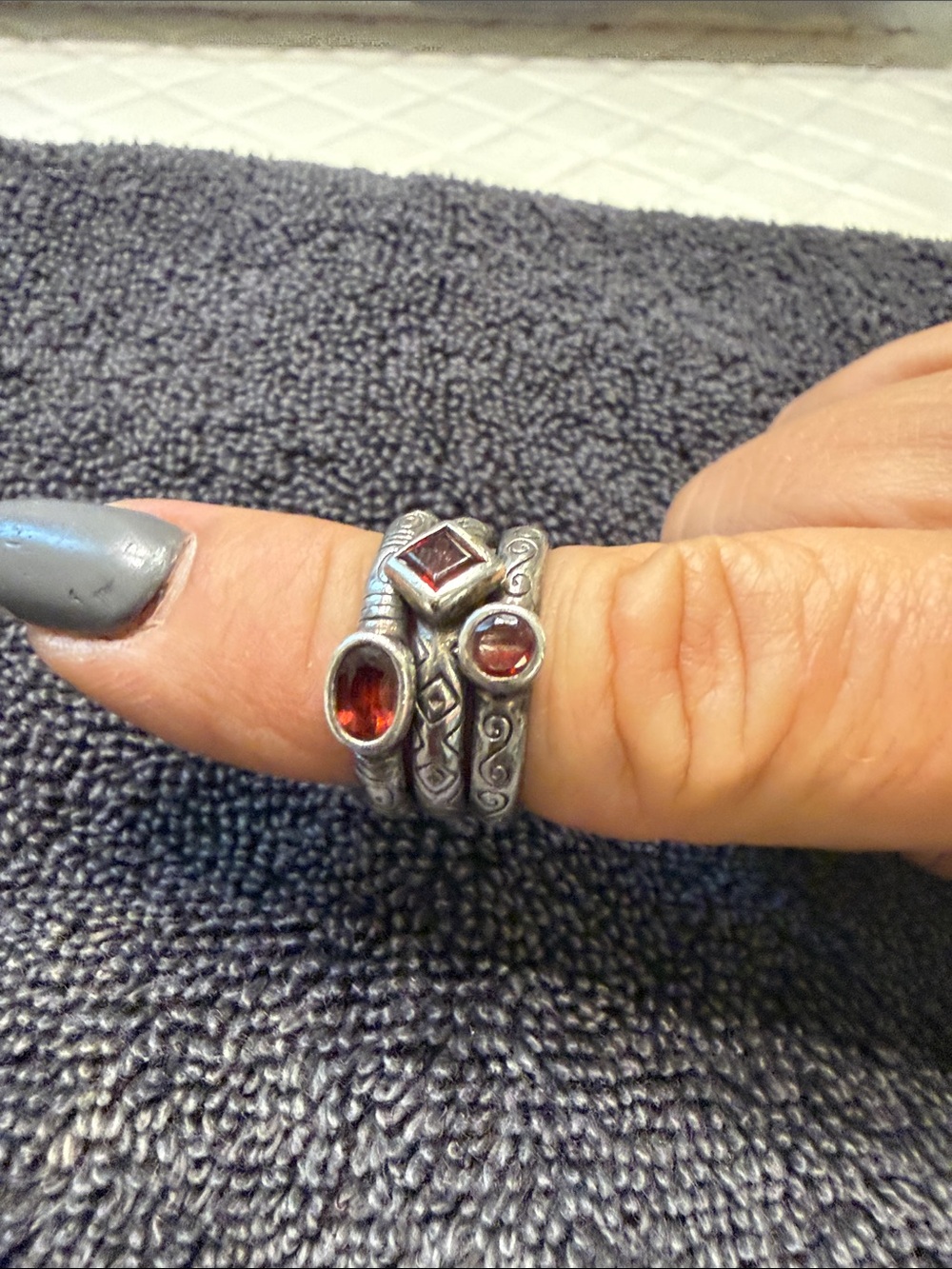 Brighton Sterling-Style Garnet Stackable Ring Set in Red